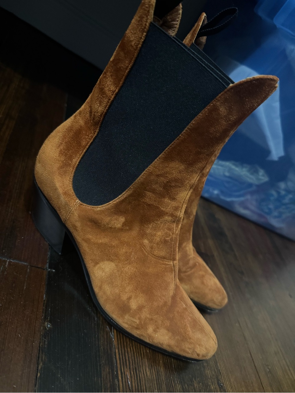 KHAITE Russet Suede Chelsea Booties